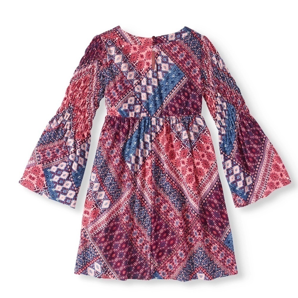 SPEECHLESS Girls Bohemian Patchwork Hippie Bell Sleeve Velour Mini Dress 16 Boho